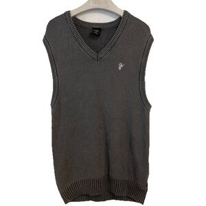 Huf Sweater Vest Medium Gray Anton Embroidered V-Neck Waffle Knit